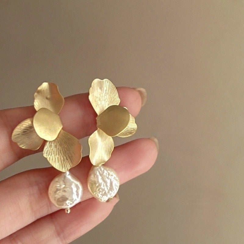 3 Pieces Sweet Heart Shape Rose Flower Inlay Imitation Pearl Alloy Rhinestones Earrings