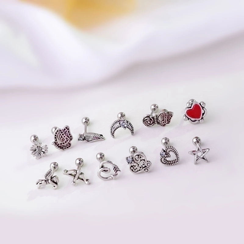 Ear Cartilage Rings & Studs Retro Flower 316L Stainless Steel  Copper Plating