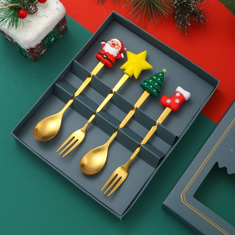 Christmas Cute Cartoon Stainless Steel Tableware 1 Set