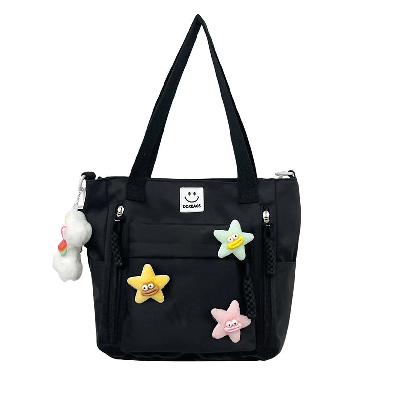 Women's Medium Nylon Cartoon Star Cute Preppy Style Square Zipper Shoulder Bag