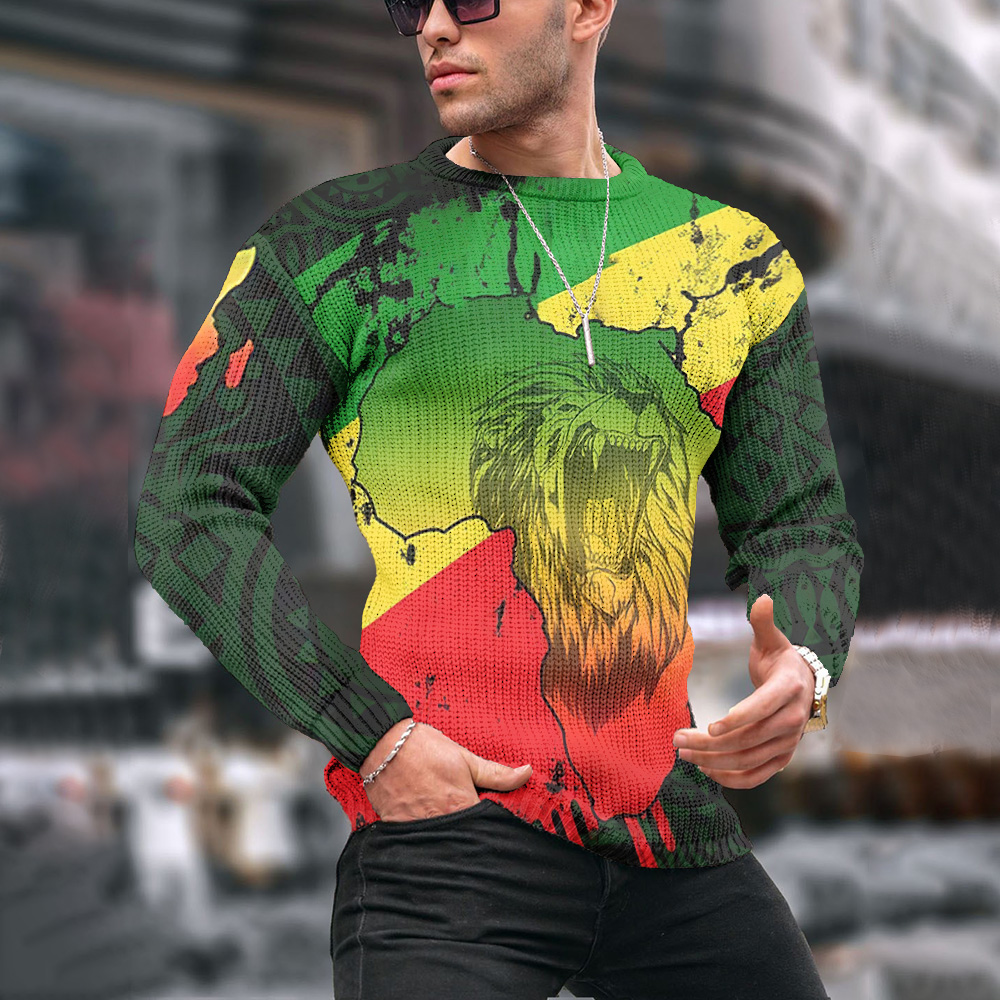 Ombre Lion Reggae Jacquard Iceland Crew Neck Sweater