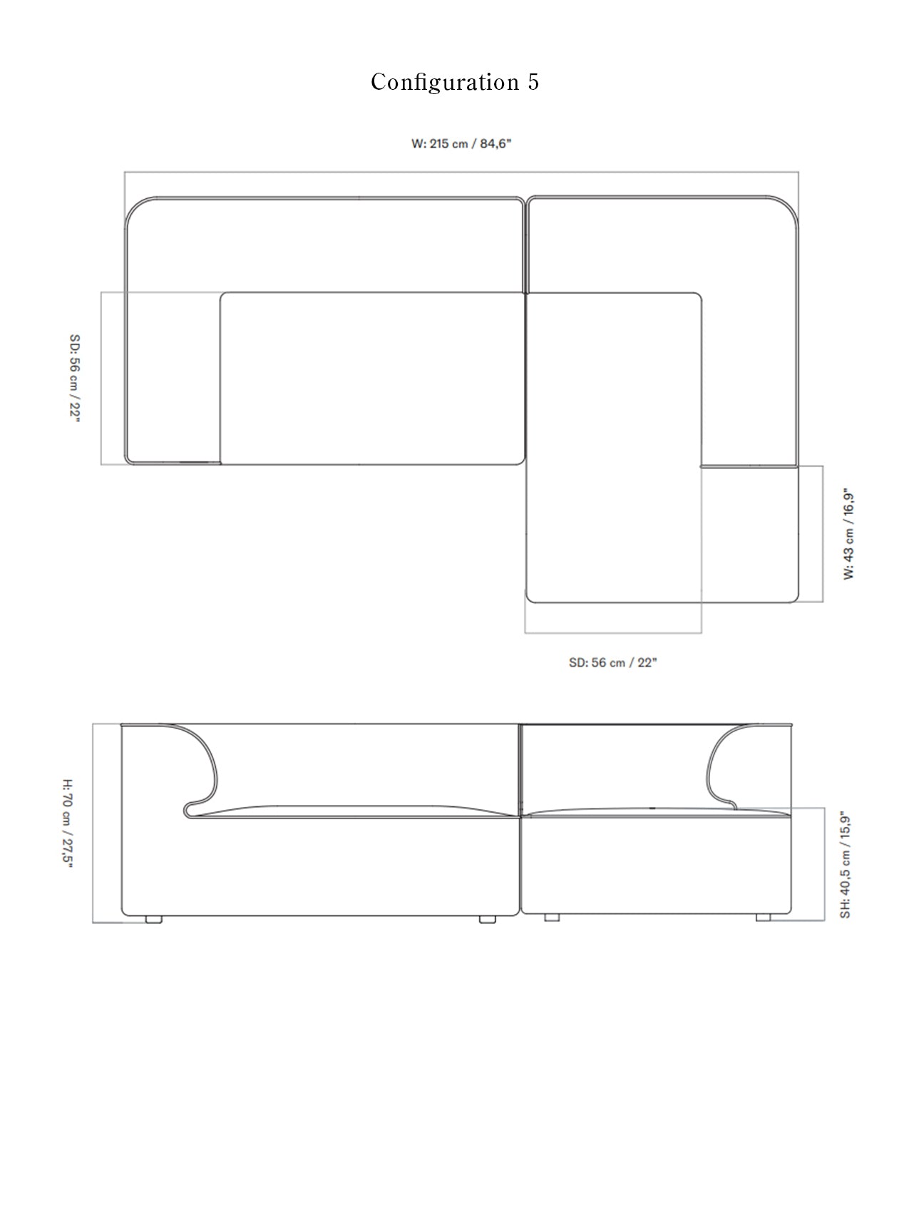 Eave Modular Sofa. 2-seater. Configurations 5-6