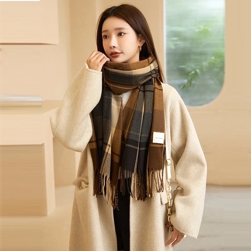 Women's Fashion Plaid Imitation Cashmere Tassel Winter Scarves