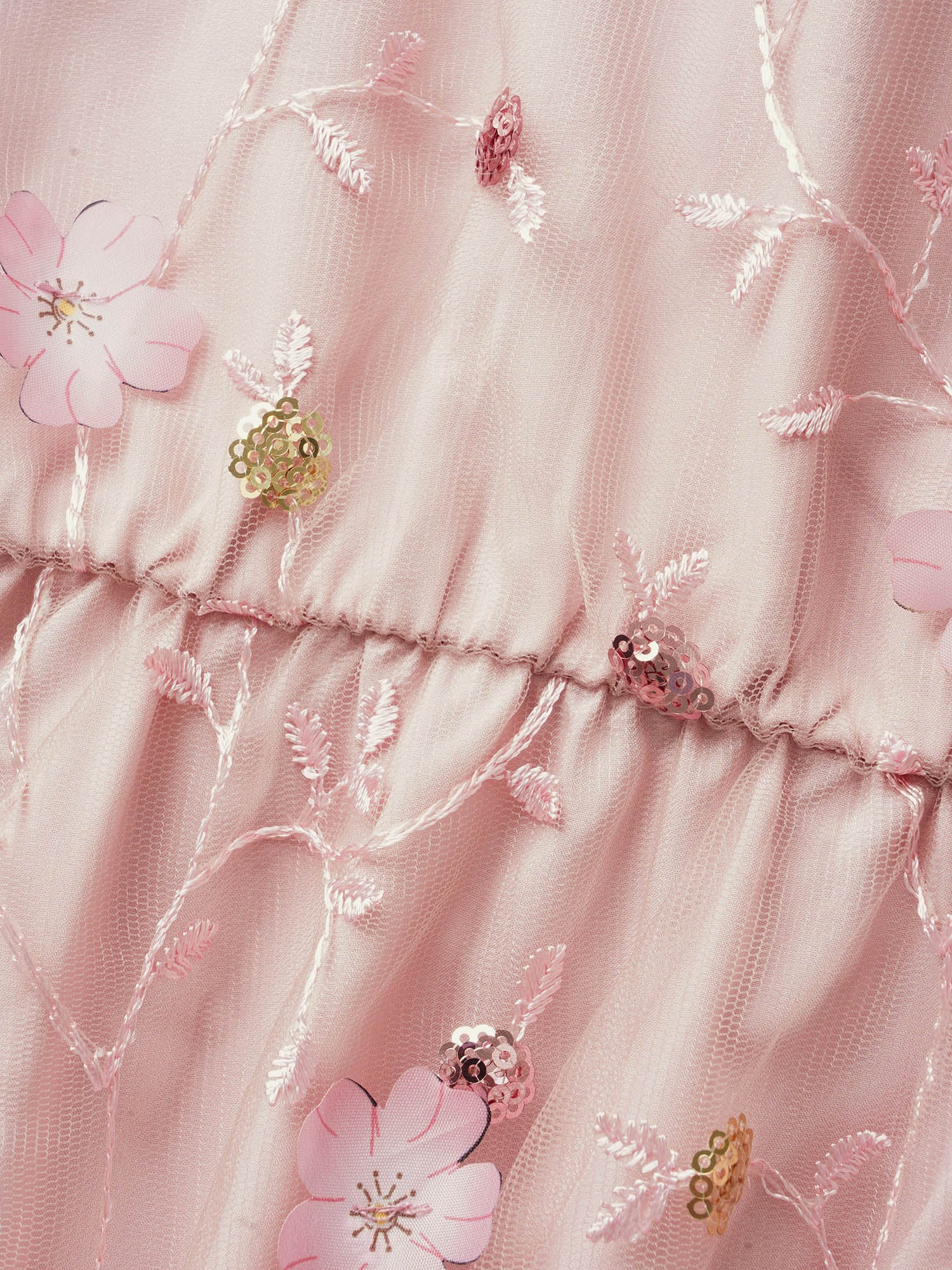 Heart Neckline Floral Embroidered Sequin Mesh Dress