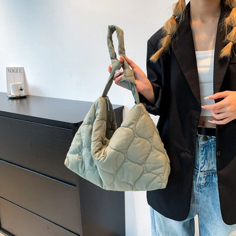 Women's Flannel Solid Color Basic Sewing Thread Square Zipper Shoulder Bag