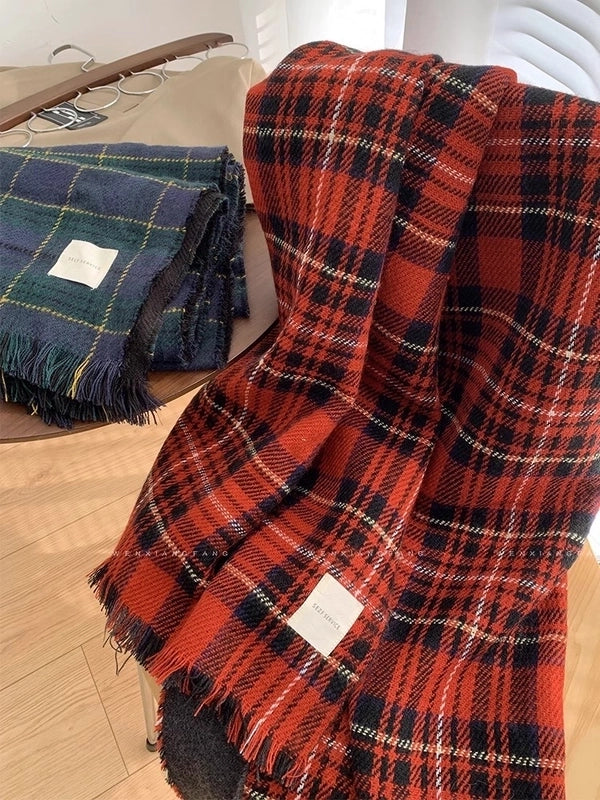 Christmas Scarf Women's Winter  High-grade Red Plaid Scarf Student Couple Thickened Warm Shawl