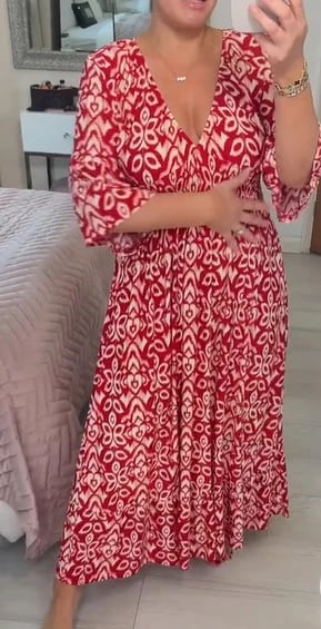 💃Bohemian casual print V-neck waist wrap long dress-🔥