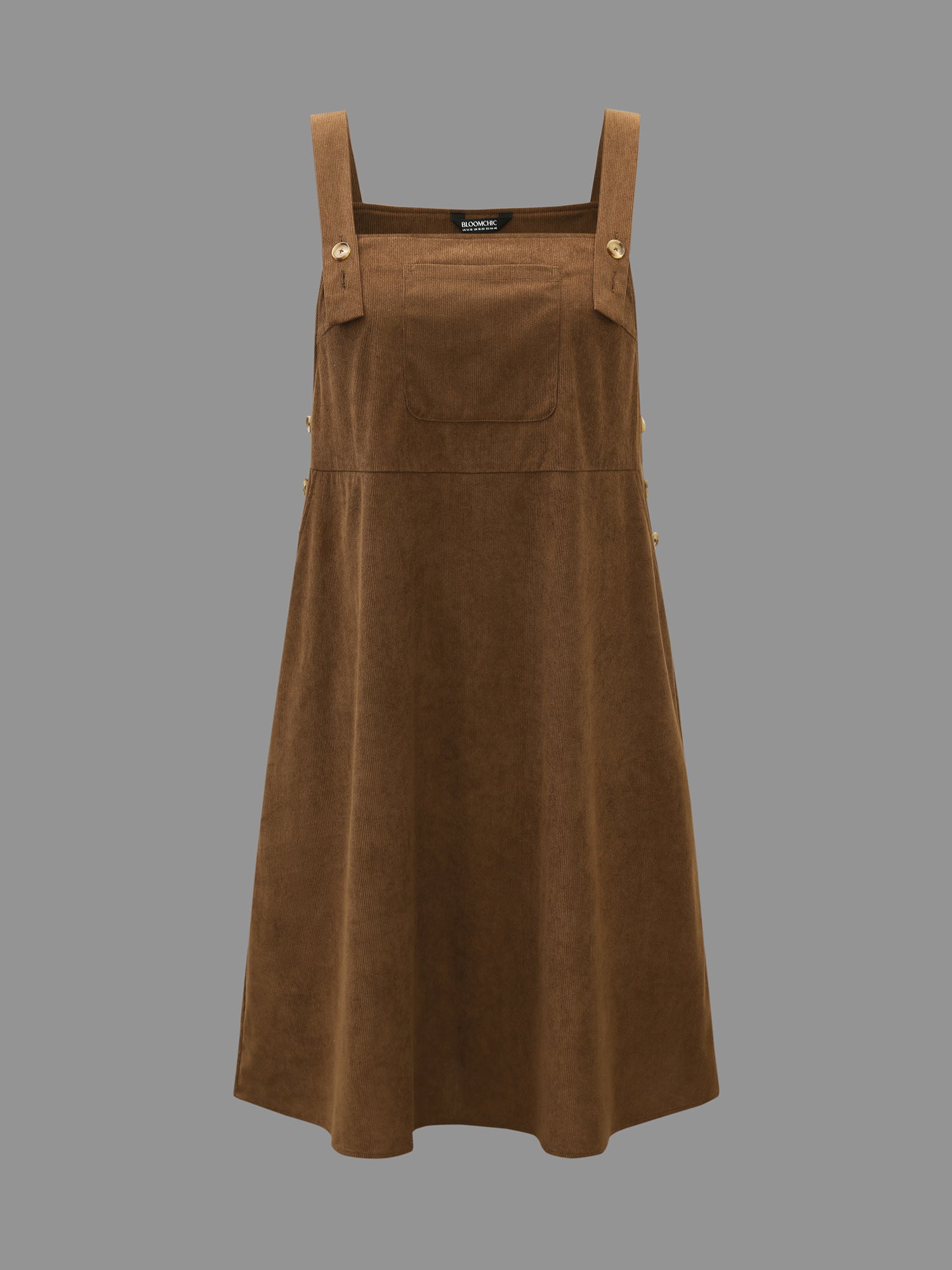 Corduroy Patched Pocket Button Detail Dress