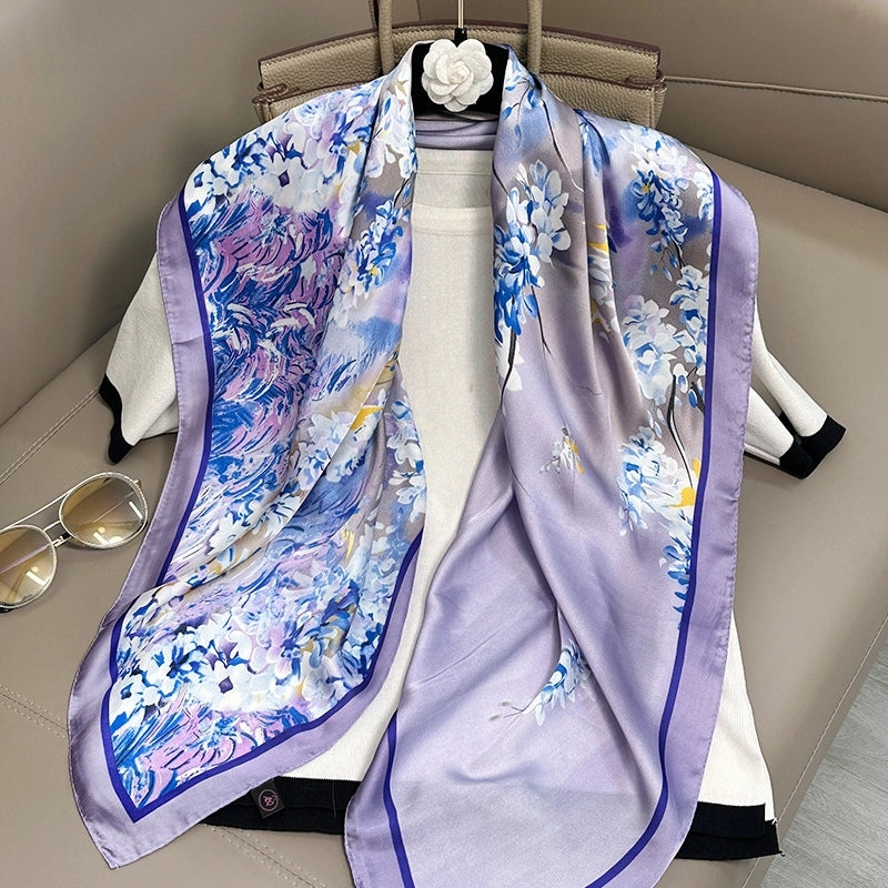Women's Elegant Vacation Stripe Flower Polyester Silk Scarf