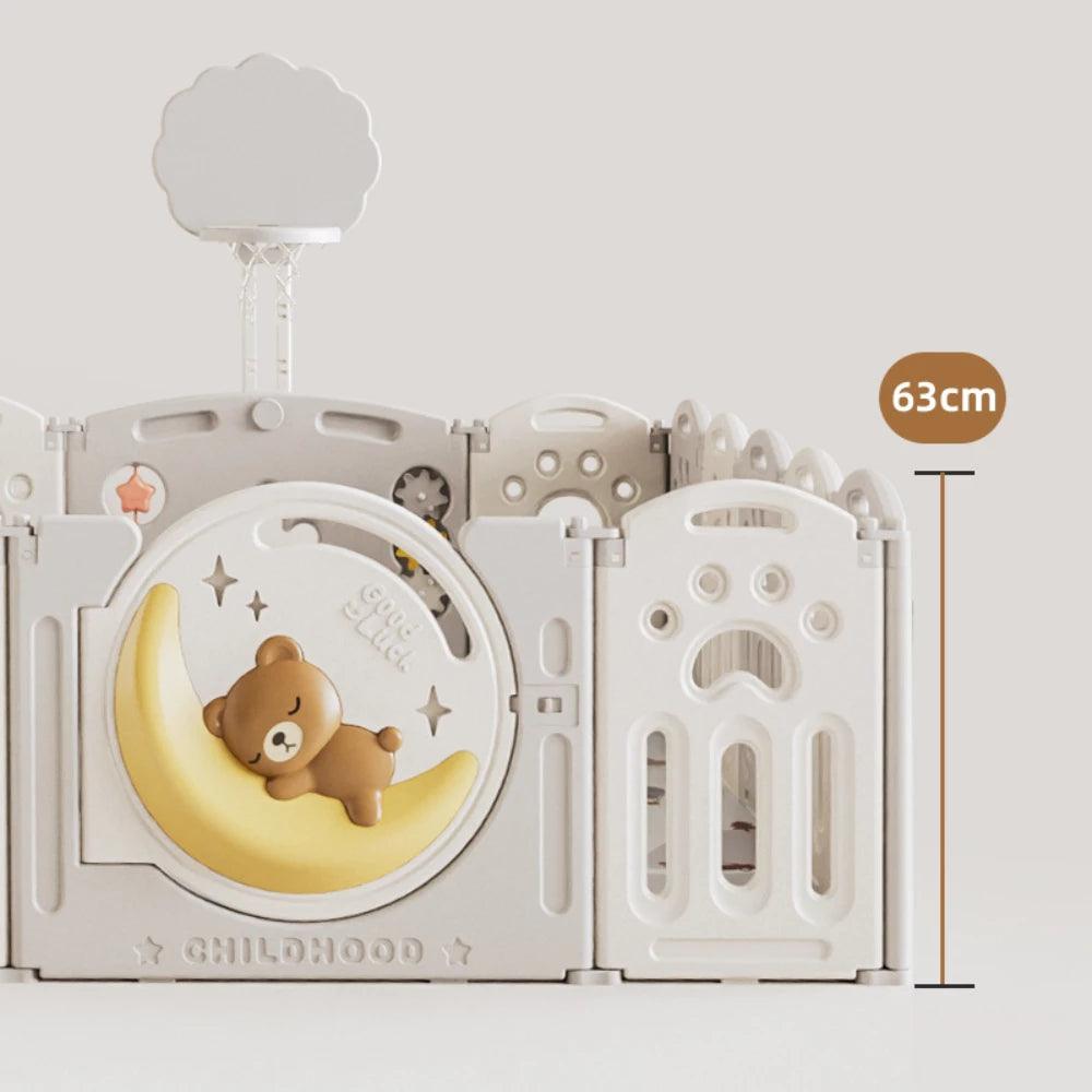 Baby Bear Theme Playpen with 3D Design and Basketball Hoop 16+2