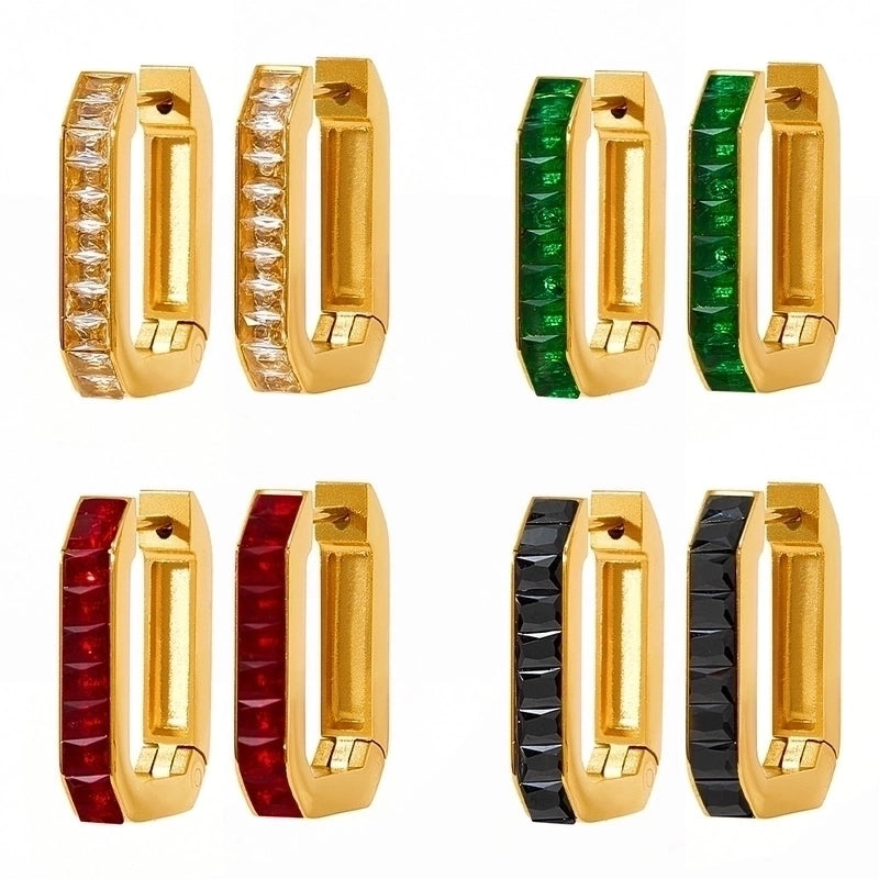 1 Pair Retro Rhombus Inlay 304 Stainless Steel Zircon 16K Gold Plated White Gold Plated Gold Plated Stainless Steel Earrings
