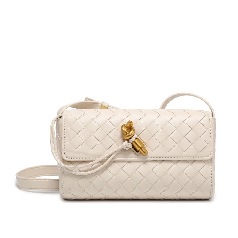 Women's Pu Leather Solid Color Classic Style Weave Square Flip Cover Crossbody Bag
