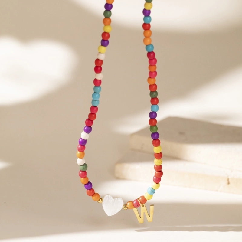 Cute Geometric 304 Stainless Steel Beaded Chain Pendant Necklace
