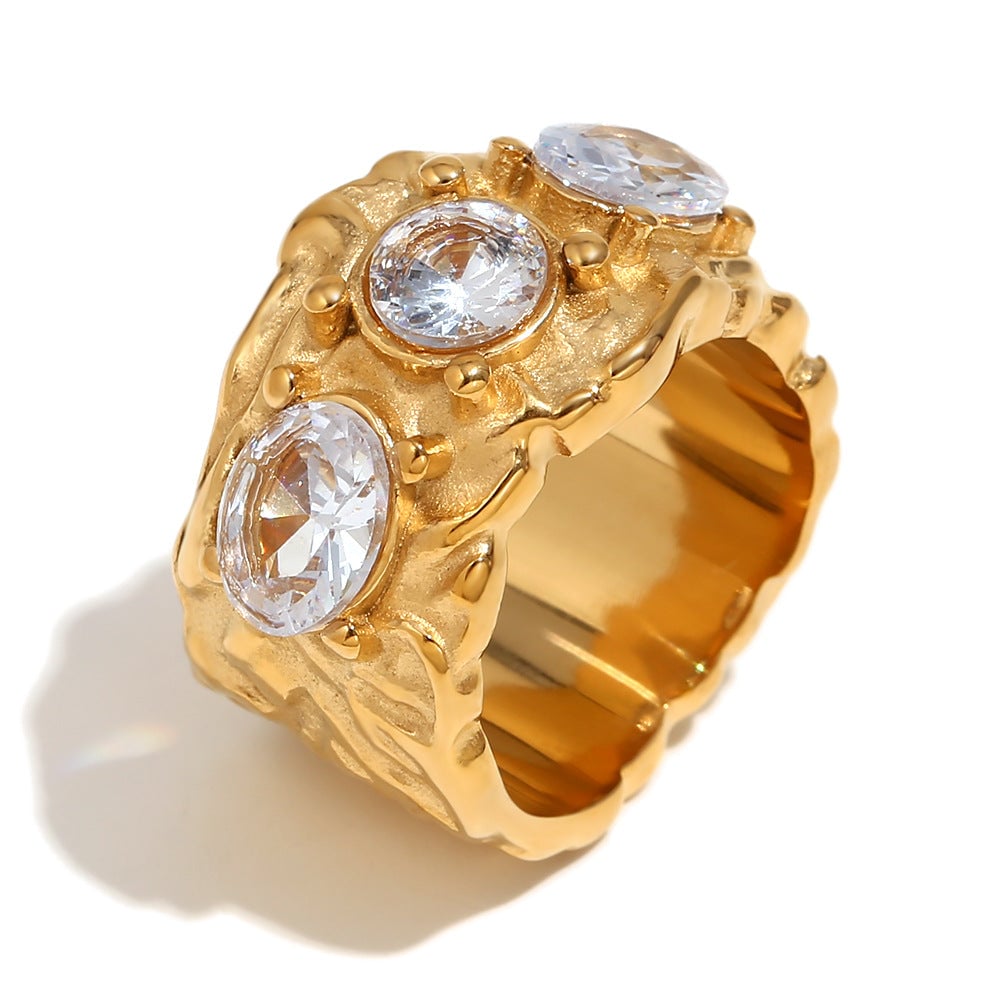 Personalized Earrings Stainless Steel Plated With 18K Gold Irregular Micro-Diamond Casting Bracelet Ring