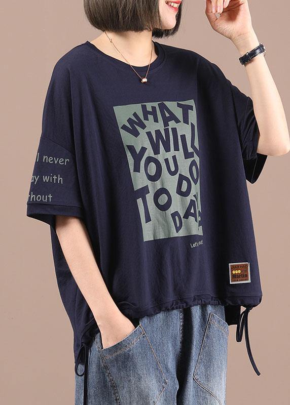 Natural Navy Print Graphic Regular Summer Half Sleeve T Shirts