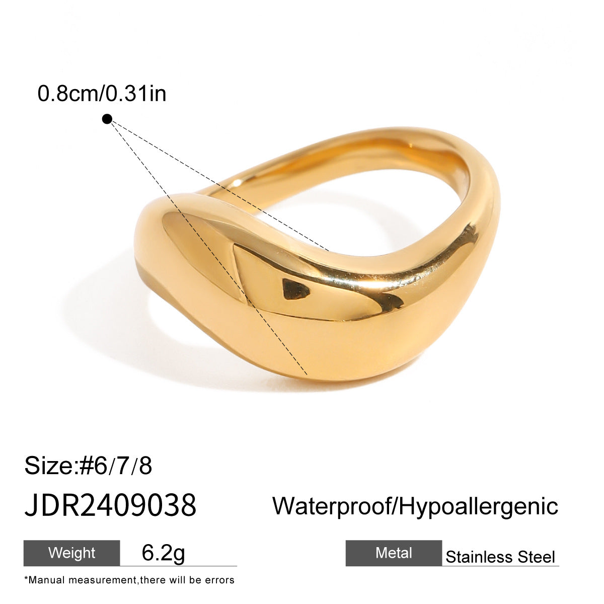 Stainless Steel Ring Niche Exaggerated Ring Titanium Steel 18K Gold Bracelet Ring