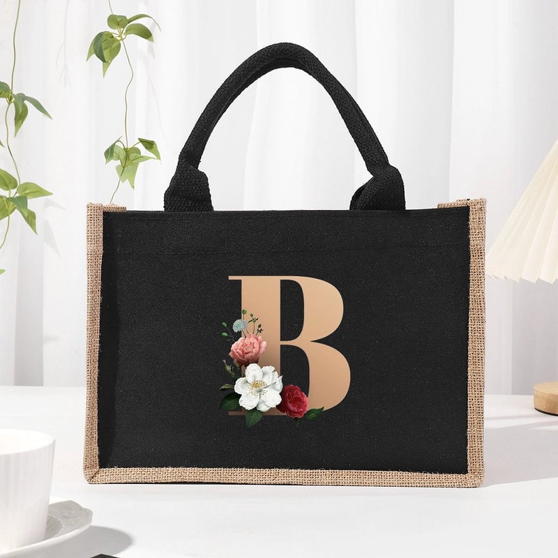 Women's Medium Canvas Letter Basic Classic Style Open Shopping Bags