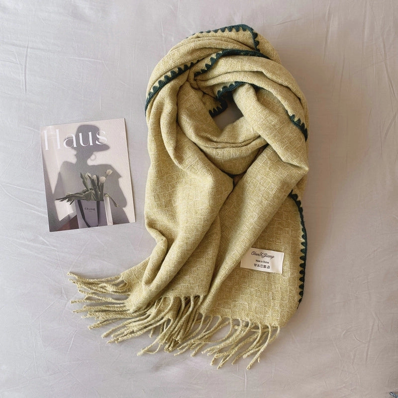 Lock Edge Light Luxury Original ~ High-End Knitted Contrast Color Including Woolen Knitting Scarf Talma Travel Matching Fashion