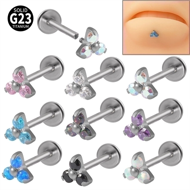 1 Piece Ear Cartilage Rings & Studs Minimalist Flower G23 Titanium Synthetic Opal Zircon Plating Inlay Synthetic Opal Zircon