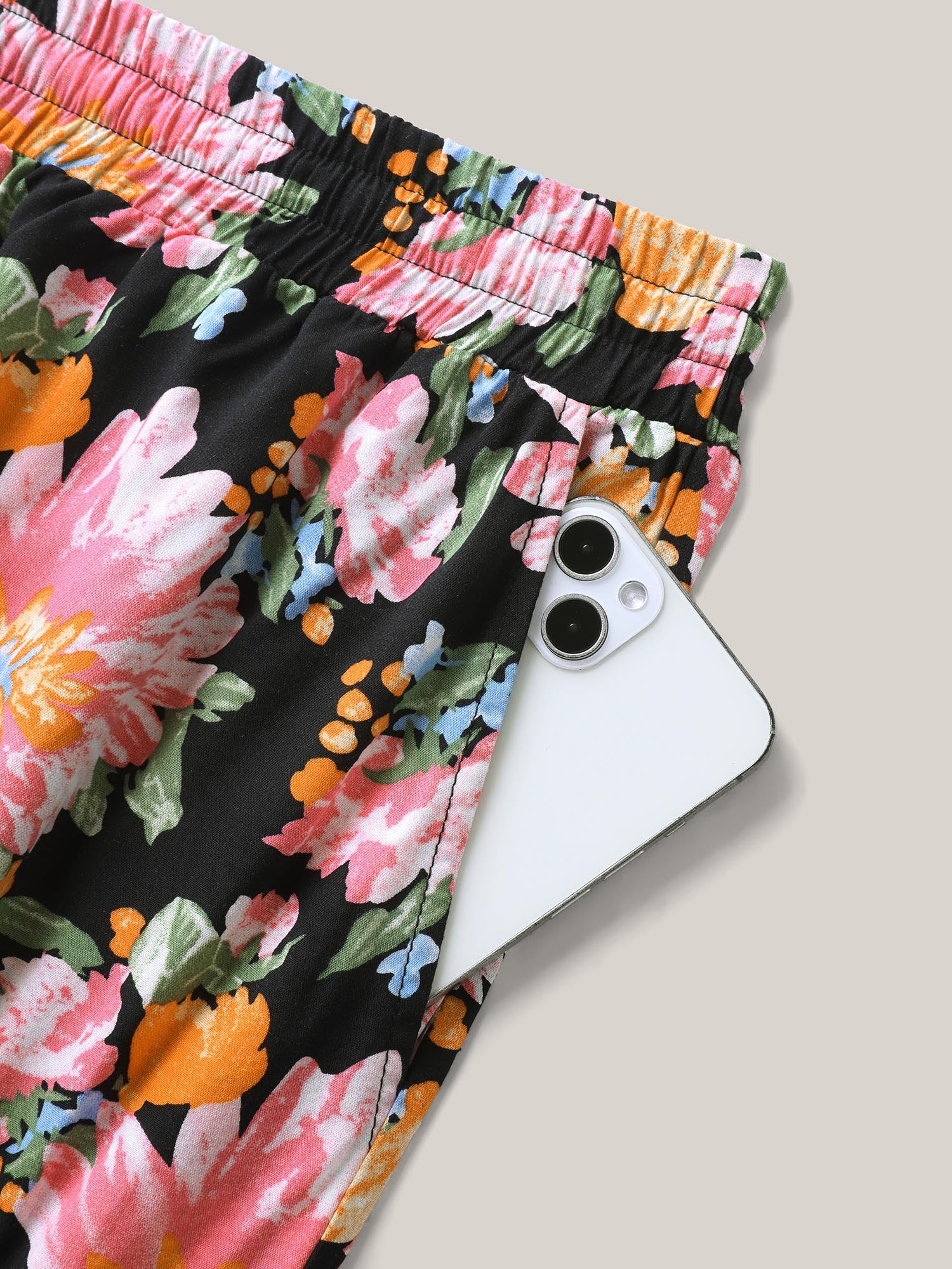 Rayon Blushing Floral Print Wide-Leg Pants