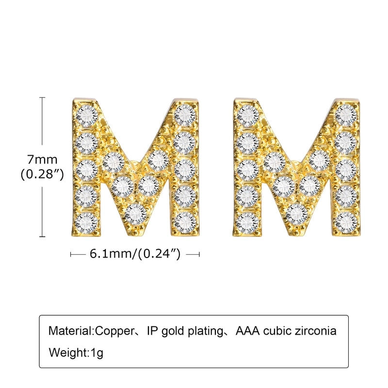 1 Pair Minimalist Letter Inlay Copper Zircon Ear Studs