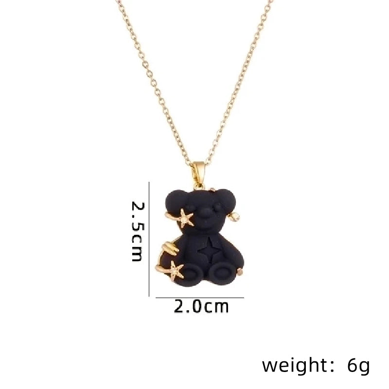 Cute Little Bear Star 201 Stainless Steel Copper Resin Zircon Plating Inlay