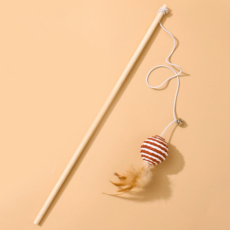 Cat Toys Linen Mouse Wooden Pole Cat Teaser Handheld Interactive Cat Teaser Toy Cat Supplies