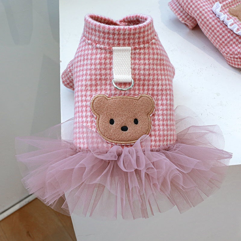 Houndstooth Printed Dog Harness Dress/Hoodie