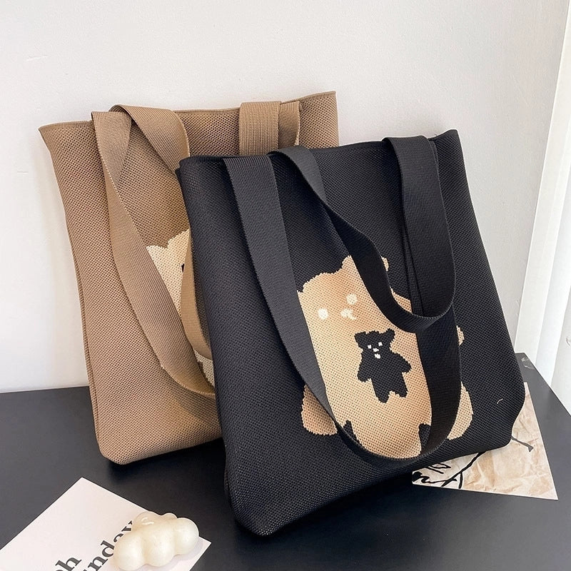 Women's Medium Polyester Little Bear Cute Basic Open Shoulder Bag
