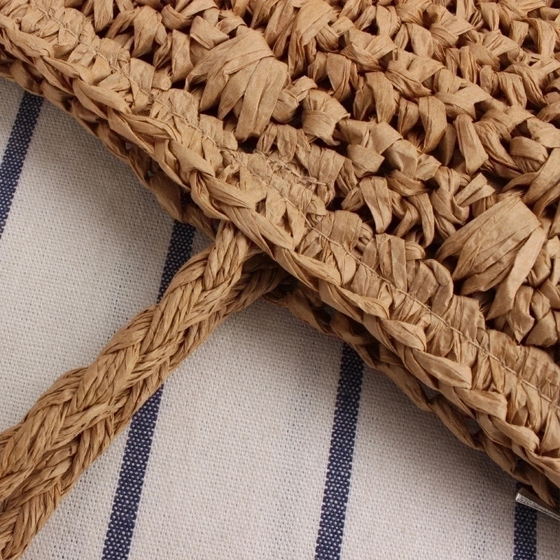 Women's Large Spring&summer Straw Solid Color Vacation Square Zipper Straw Bag