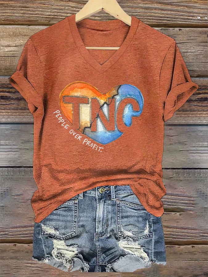 Women's Tennessee and North Carolina Hurricane Helene Print V-Neck T-Shirt