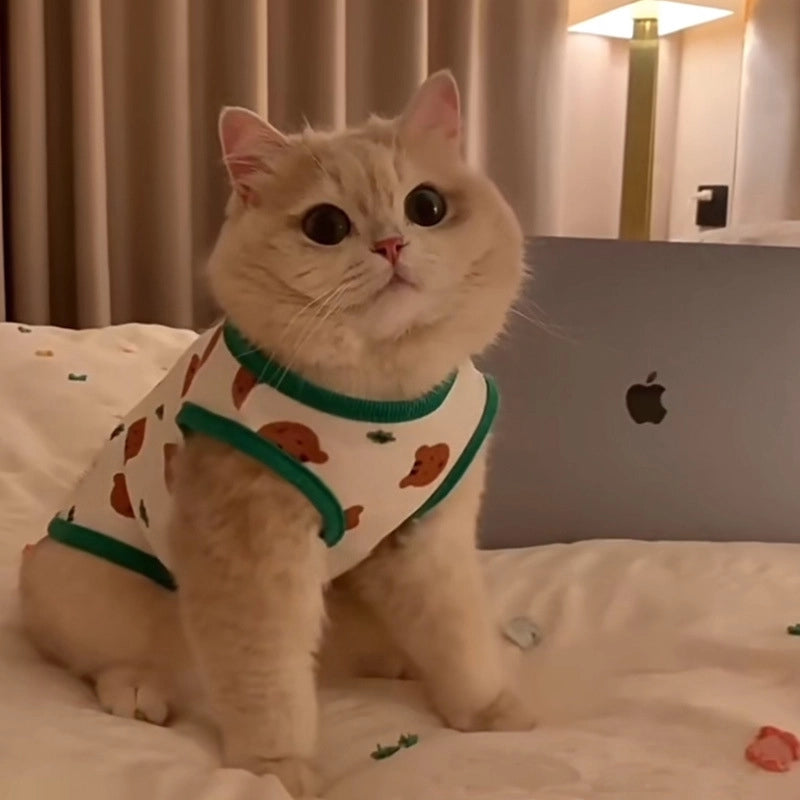Summer Anti-shedding Thin Blue Cat Clothes Doll Cat Small Dog Teddy Dog Vest Thin British Style Short Clothes