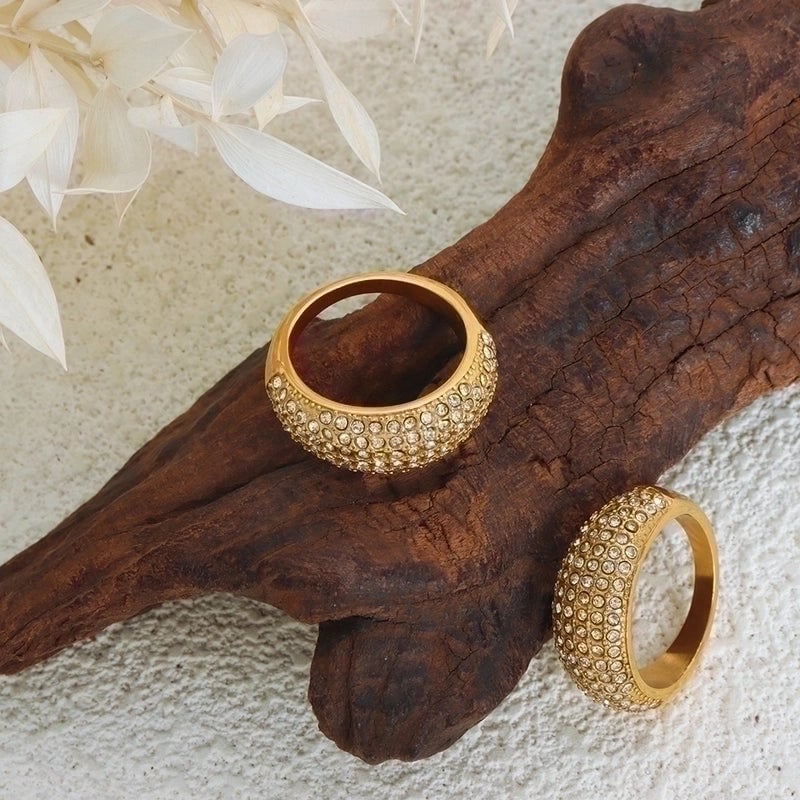 Luxurious Shiny Geometric Titanium Steel Rhinestones 18K Gold Plated Plating Inlay Rings
