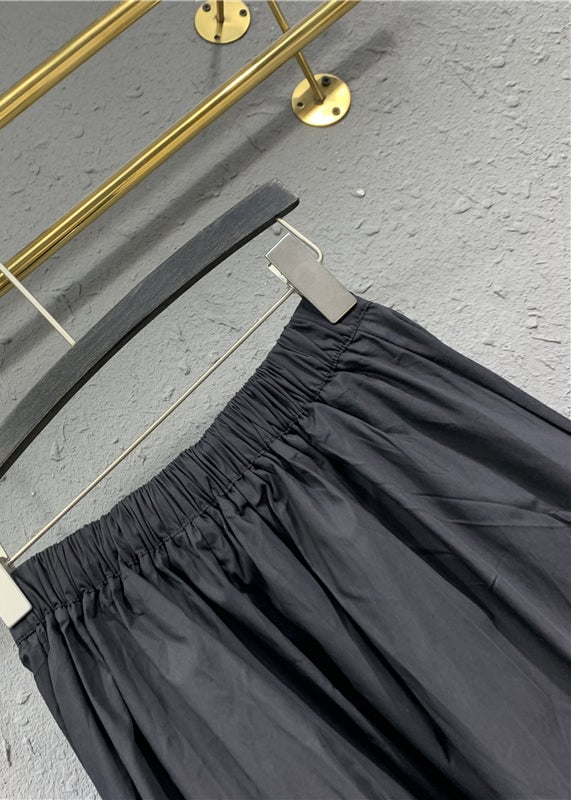 Casual Black Cinched Pockets Elastic Waist Patchwork Cotton Skirt Spring