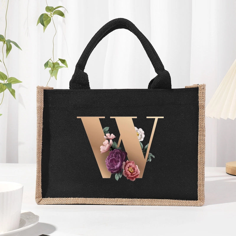 Women's Medium Canvas Letter Basic Classic Style Open Shopping Bags