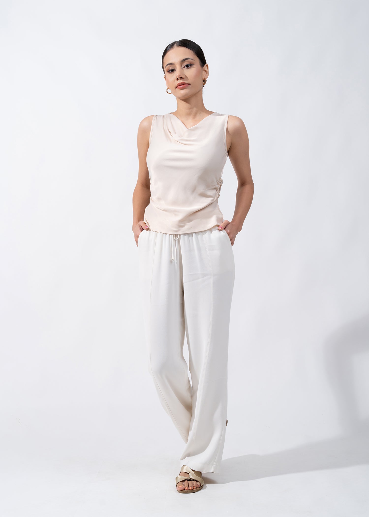 Cowl Neck Blouse With Side Ruching