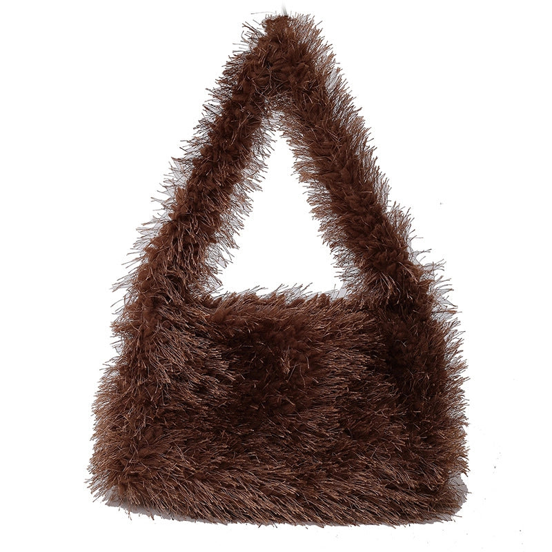 Autumn And Winter Cute Furry Portable Women's Bag Warm Furry Underarm Bag Korean Style Women's Popular One Shoulder Bag Fashion