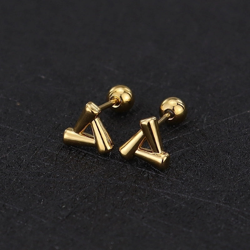 1 Piece Cute Minimalist Geometric Animal Crown Plating Titanium Steel Ear Studs