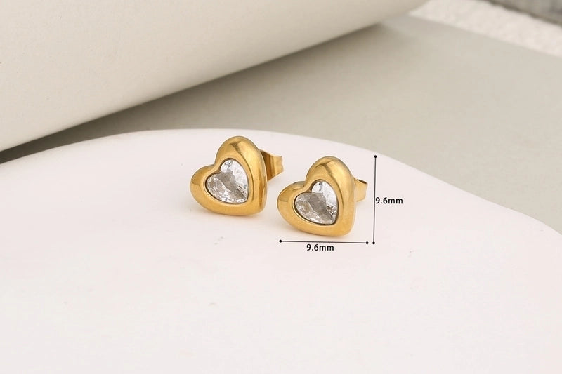 Classic Style Heart Shape 304 Stainless Steel Rhinestones Inlay Jewelry Set