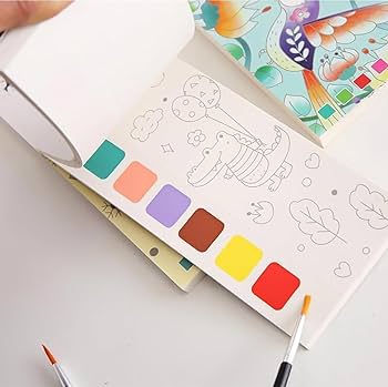 Watercolor Painting Notepad For Kids 12 Different Pages. Water Painting Book With Water Color With Painting Brush