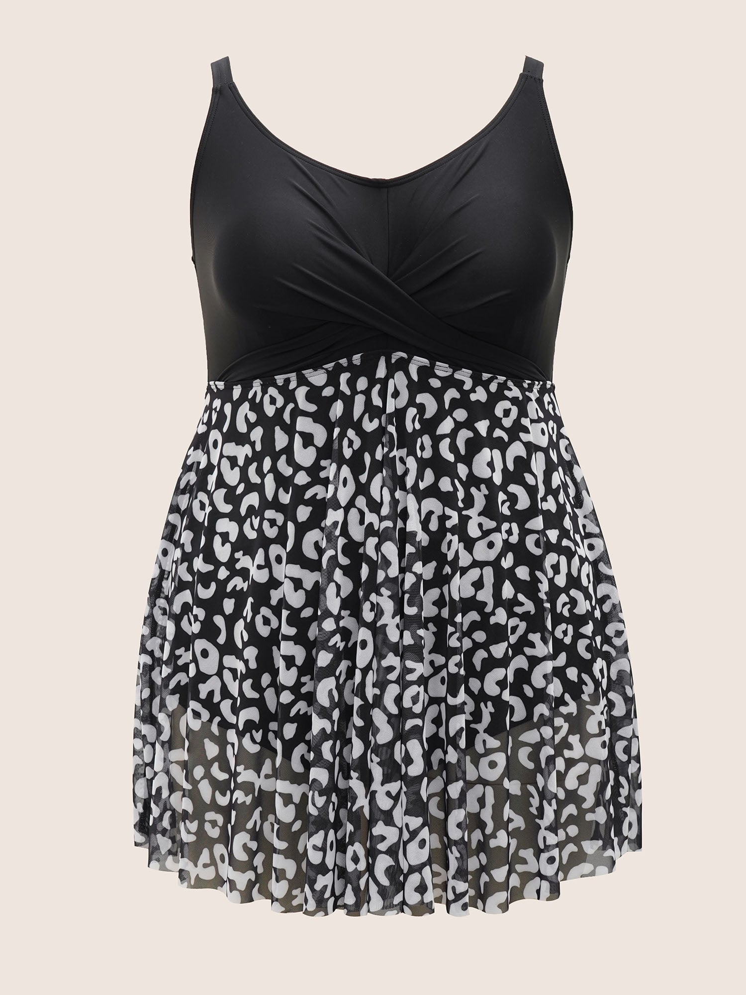 Leopard Print Patchwork Heart Neckline Swim Dress