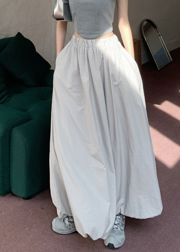 Brief Grey Elastic Waist Pockets Maxi Skirt