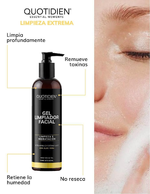 Kit Facial Limpiador + Tónico + Serum Vitamina C + Suero Acido Hialuronico + Gel Contorno de Ojos Quotidien Skin Care