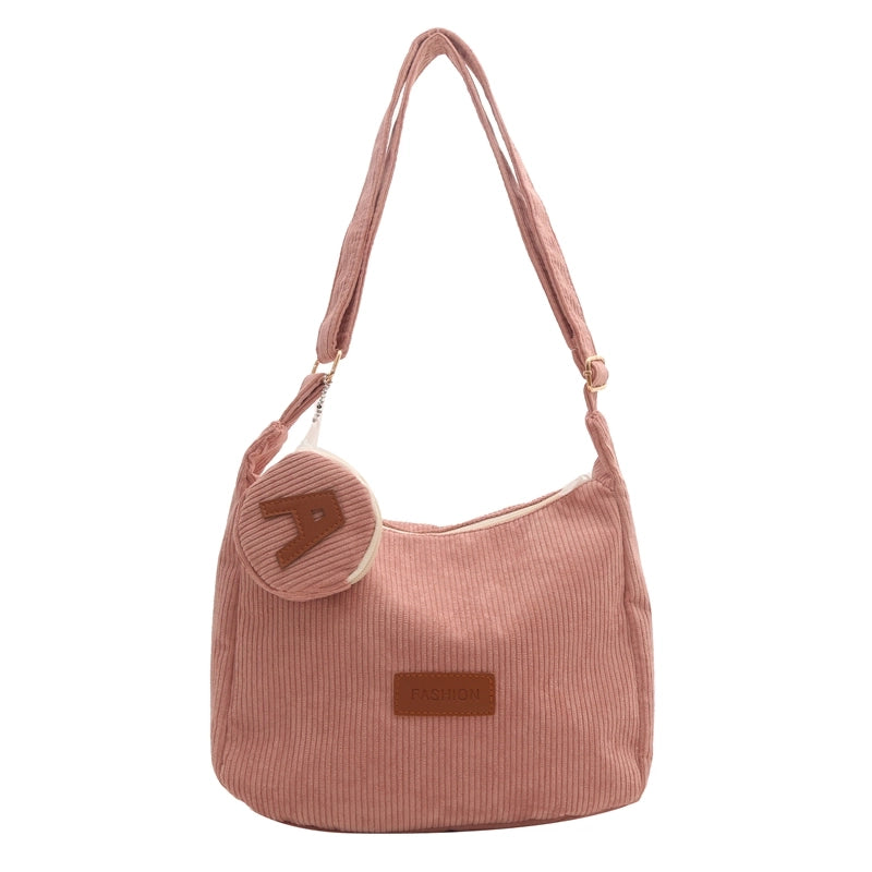 Women's Corduroy Solid Color Classic Style Square Zipper Shoulder Bag