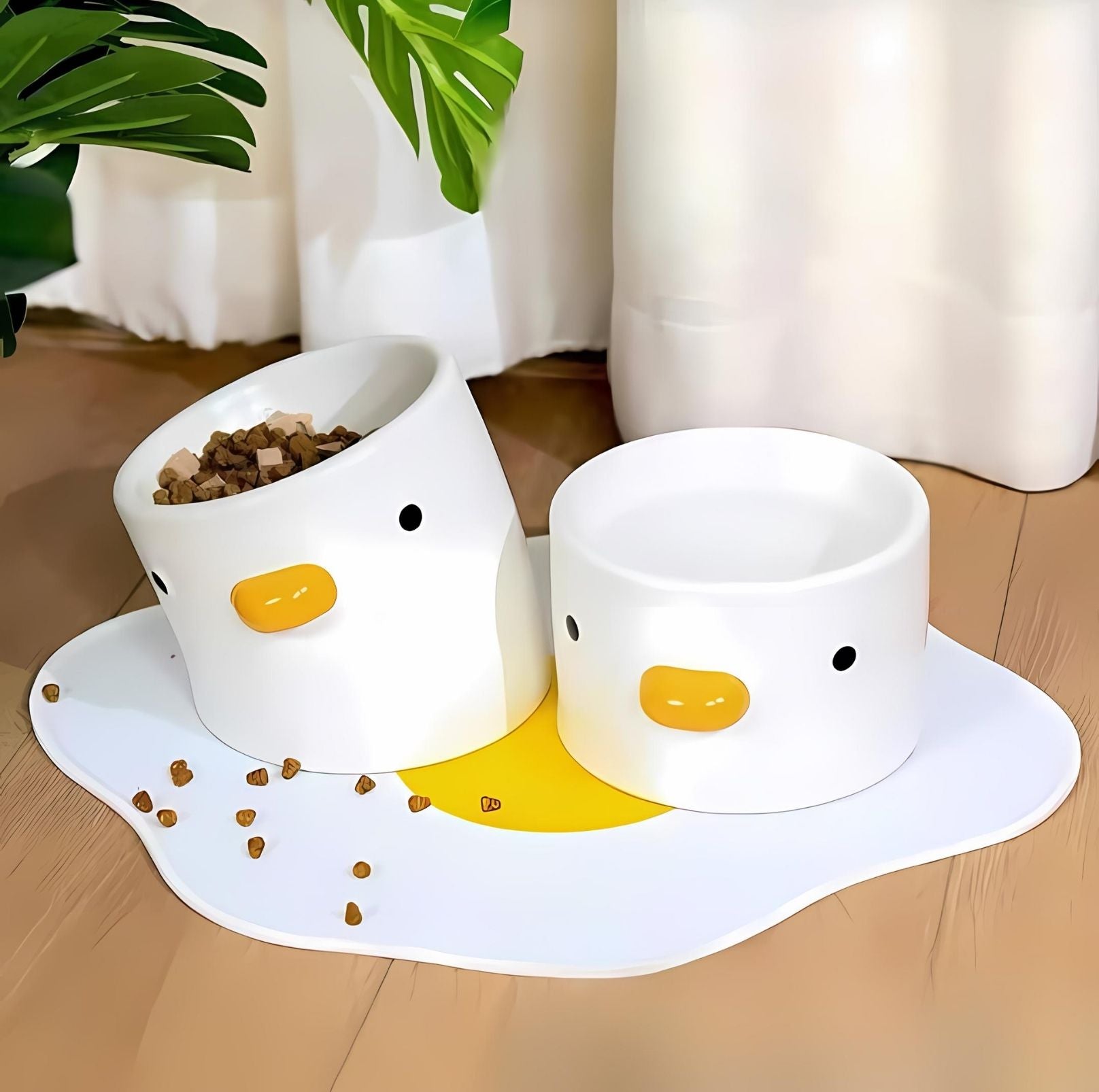 PURROOM Little Chicken Flat Ceramic Cat Bowls and Dog Bowls