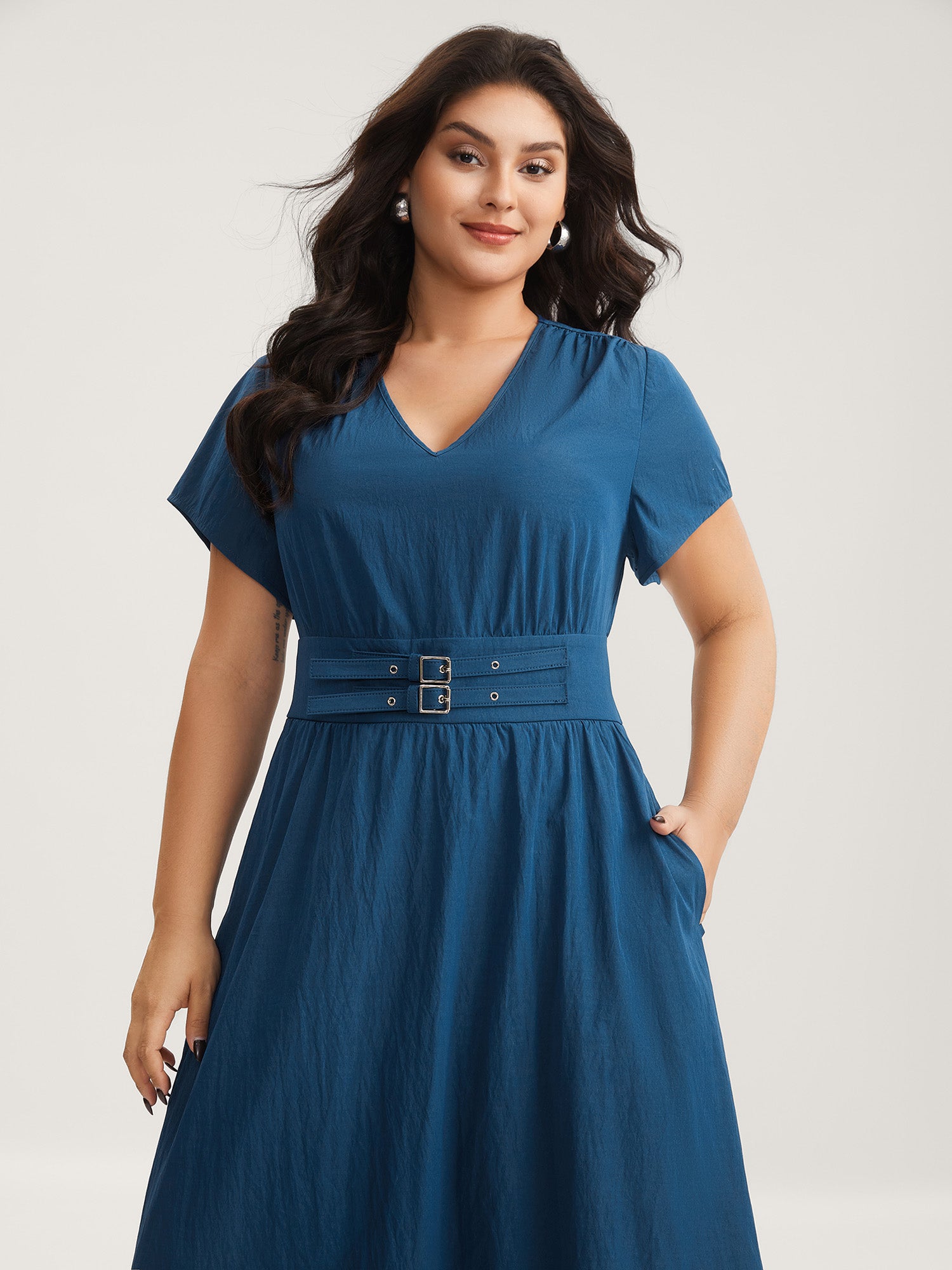 Belted Cinched-Waist Solid Maxi Dress