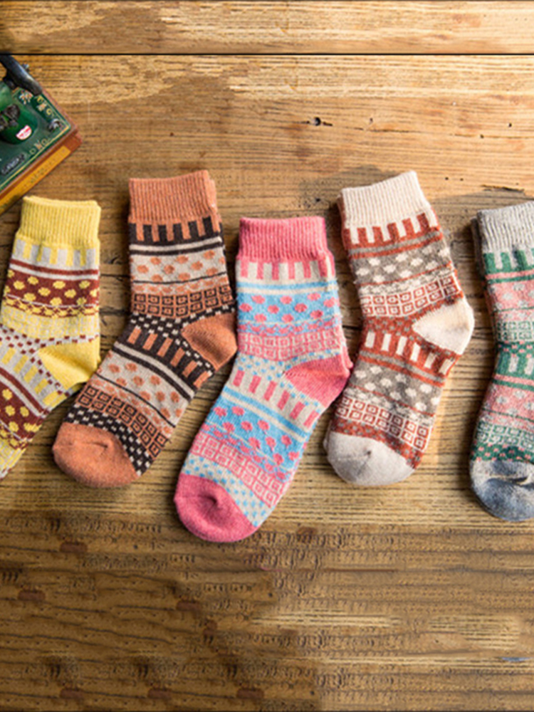 Retro Ethnic Polka Dot 5 Pairs Of Socks