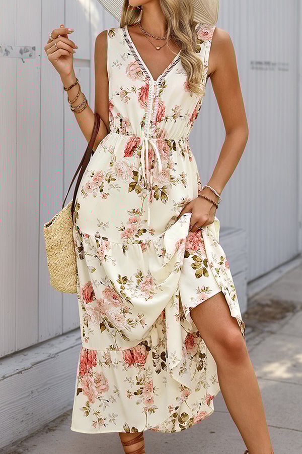 High Waist Floral Print Maxi Dress