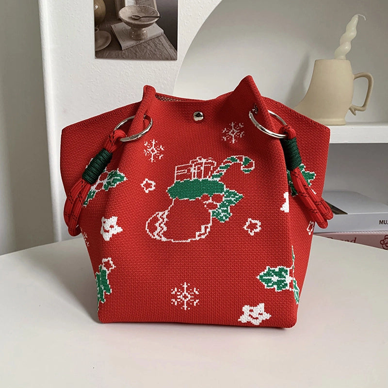 Women's Polyester Plaid Flower Classic Style Bucket Open Handbag