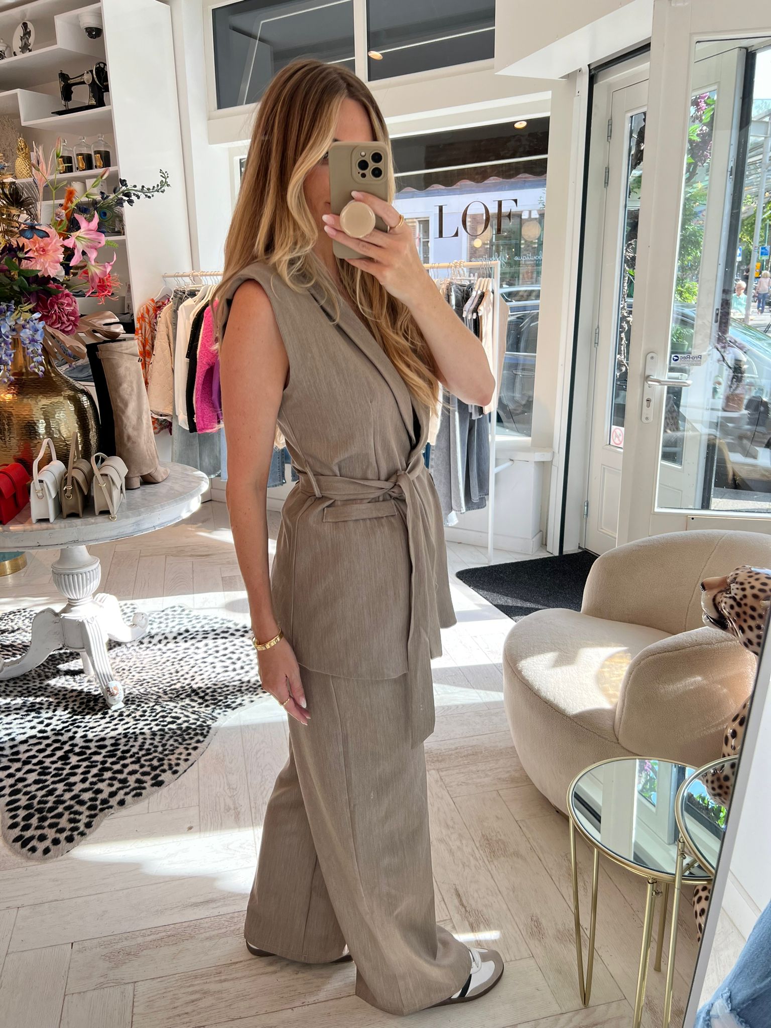 Kate two piece gilet set taupe